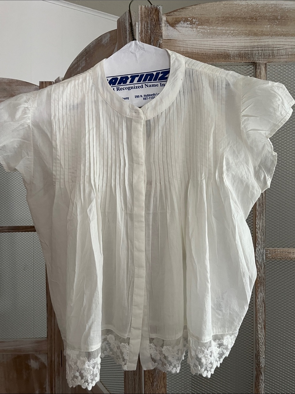 Cream Pintuck Lace-Hem Blouse - Insustry